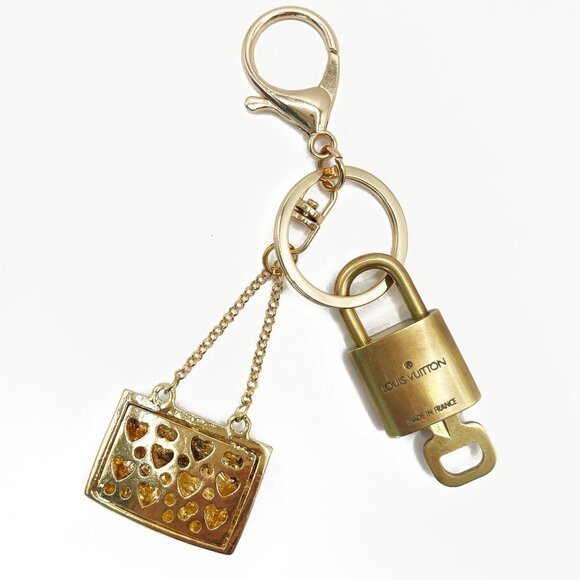 Authentic Louis Vuitton Lock & Key with Bag Purse Charm Keychain Key Charm Chain - Picture 3 of 4